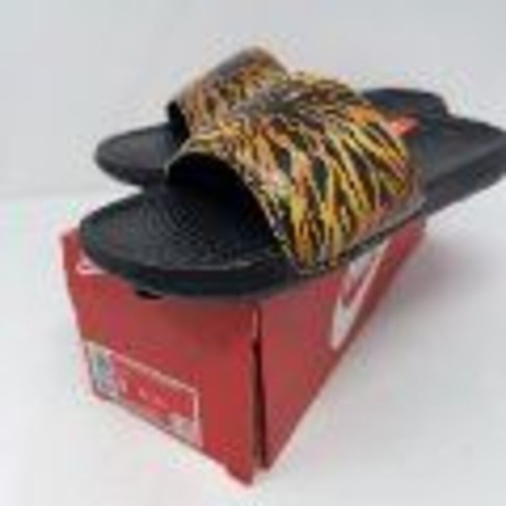 Nike Women's Benassi JDI Slide Sandals Black Gold Tiger Print US 9 EUR 40.5 New